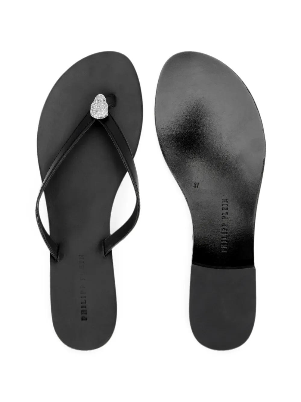 Philipp Plein Nappa teenslippers met kristallen en doodskop Zwart