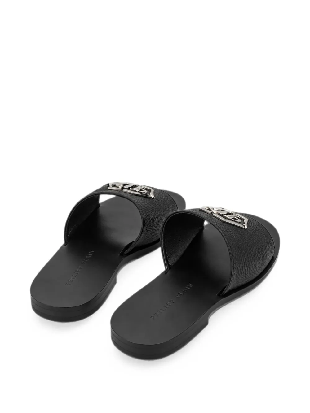 Philipp Plein Big Hexagon leren sandalen Zwart