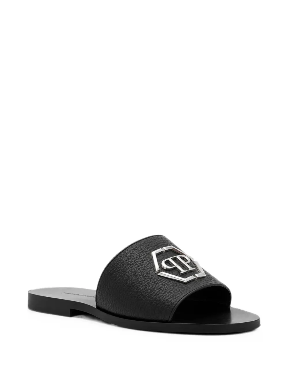 Philipp Plein Big Hexagon leren sandalen Zwart
