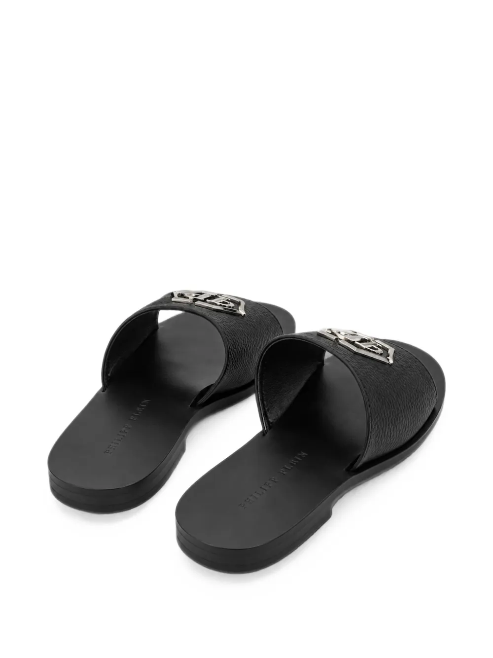 Philipp Plein Big Hexagon leren sandalen Zwart