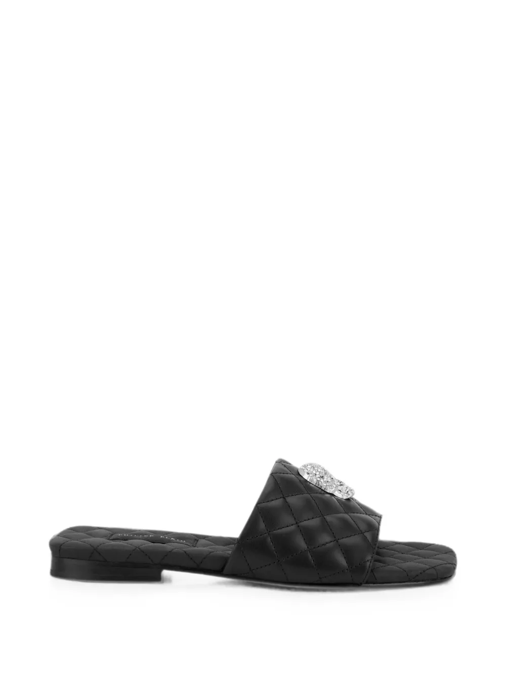 Philipp Plein Nappa Flat Matelassé Sandals Crystal Skull In Black