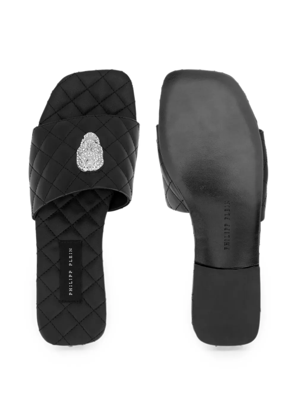Philipp Plein Nappa platte matelassé sandalen met kristallen Zwart