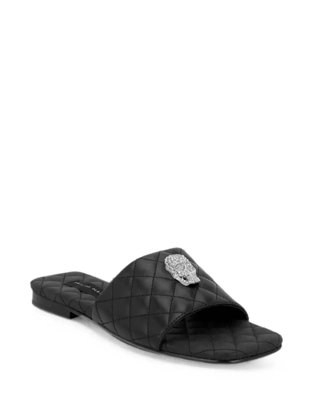 Philipp Plein Nappa platte matelassé sandalen met kristallen Zwart