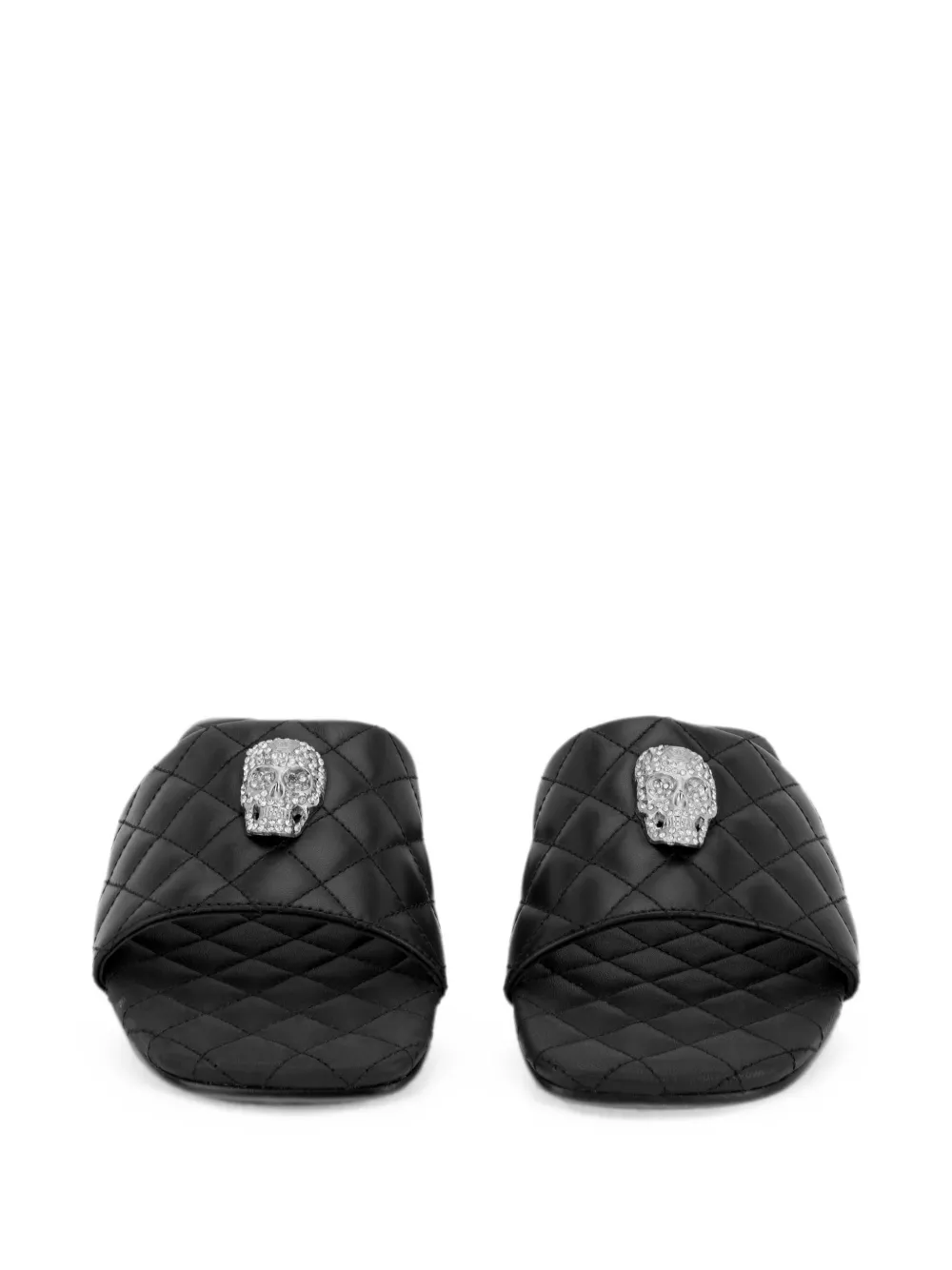 Philipp Plein Nappa platte matelassé sandalen met kristallen Zwart