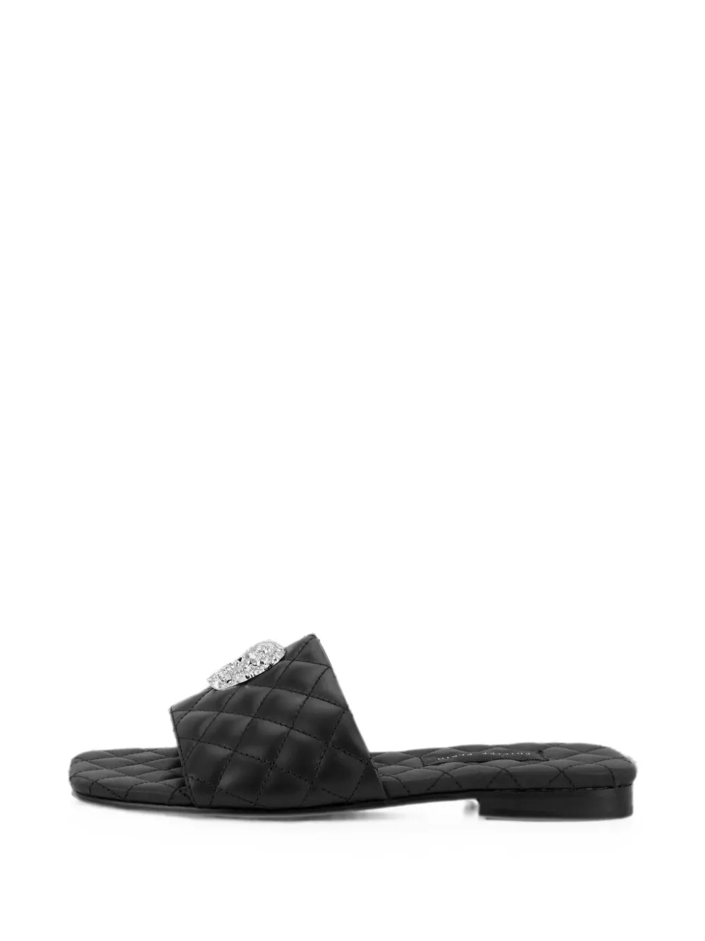 Philipp Plein Nappa platte matelassé sandalen met kristallen Zwart