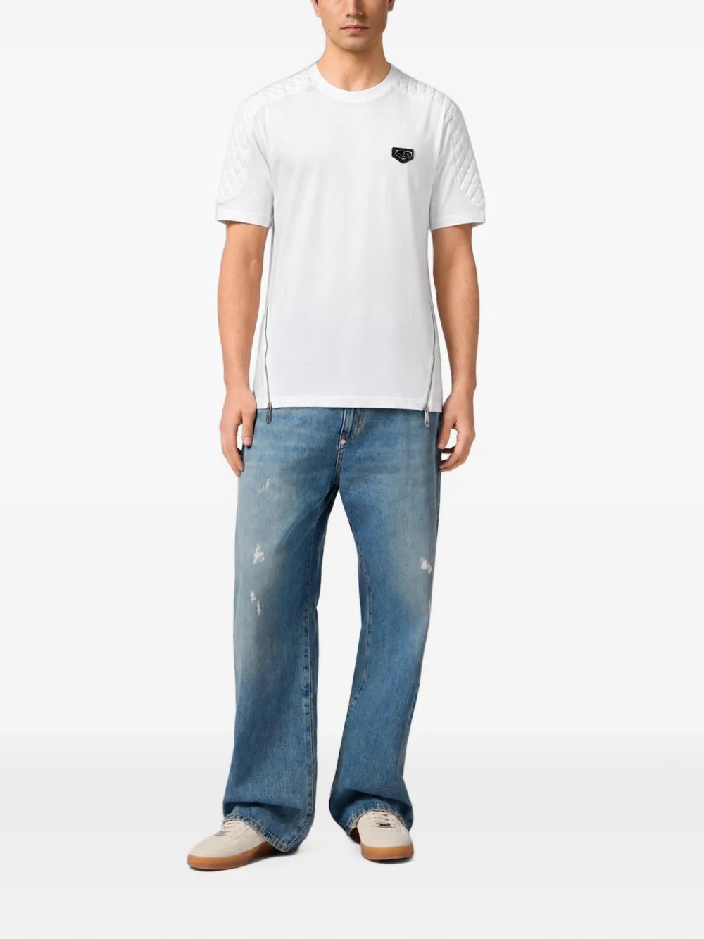 Philipp Plein T-shirt met gewatteerde mouwen en rits Wit
