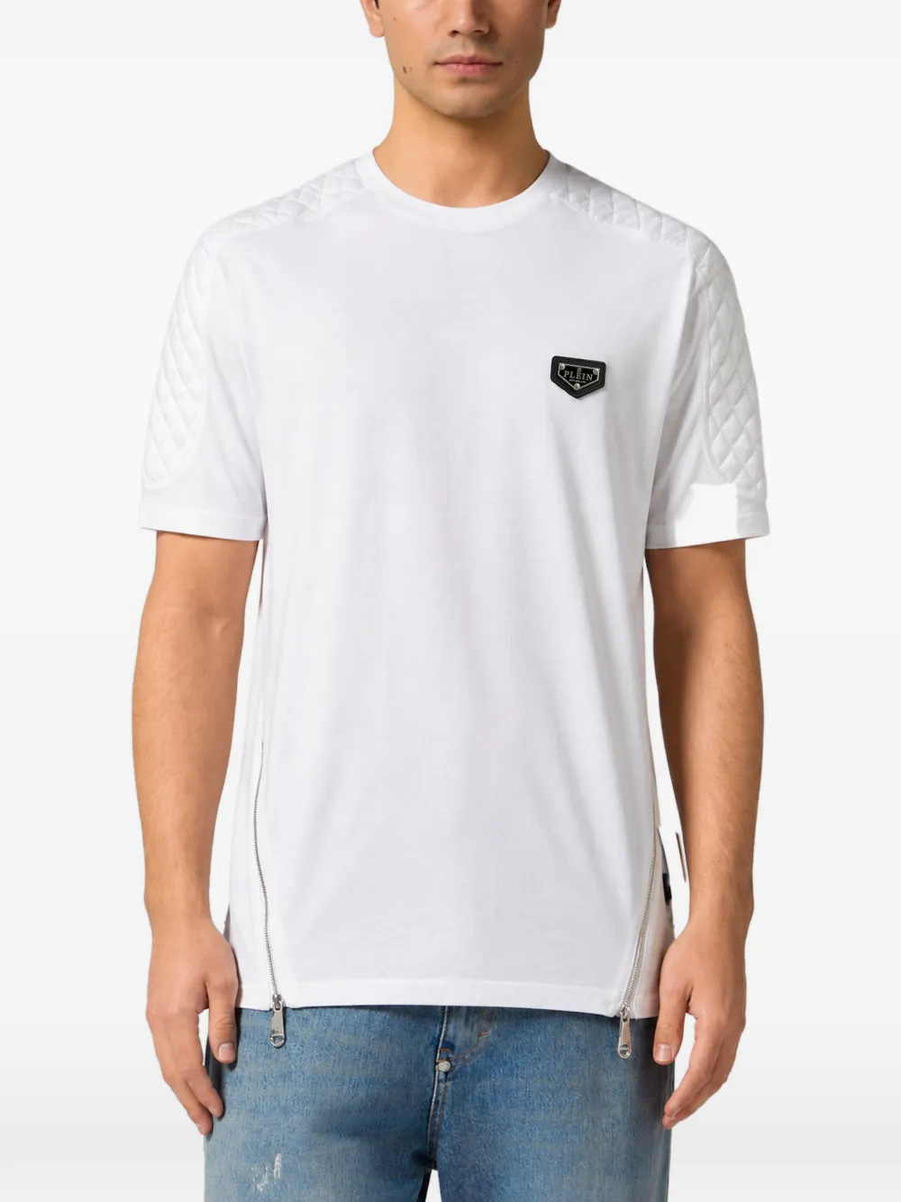 Philipp Plein T-shirt met gewatteerde mouwen en rits Wit