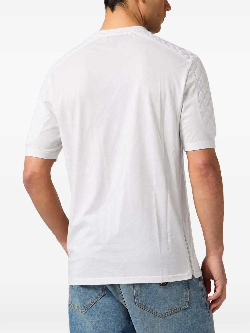 Philipp Plein T-shirt met gewatteerde mouwen en rits Wit