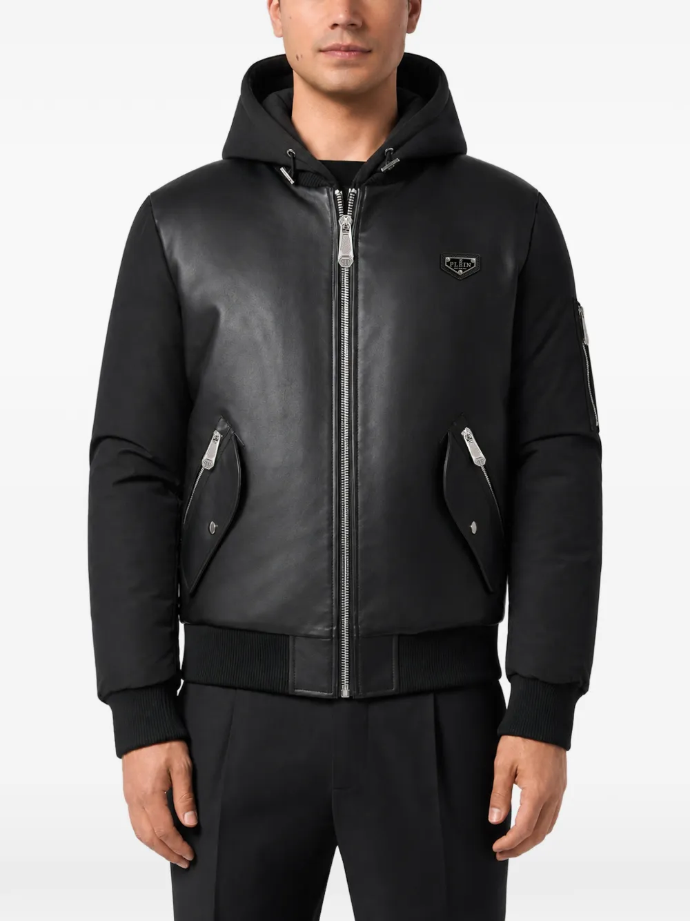 Philipp Plein Eco-leren nylon bomberjack Zwart