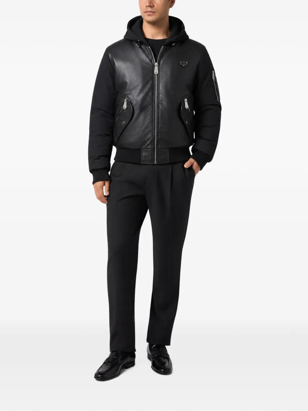Philipp Plein Eco-leren nylon bomberjack Zwart