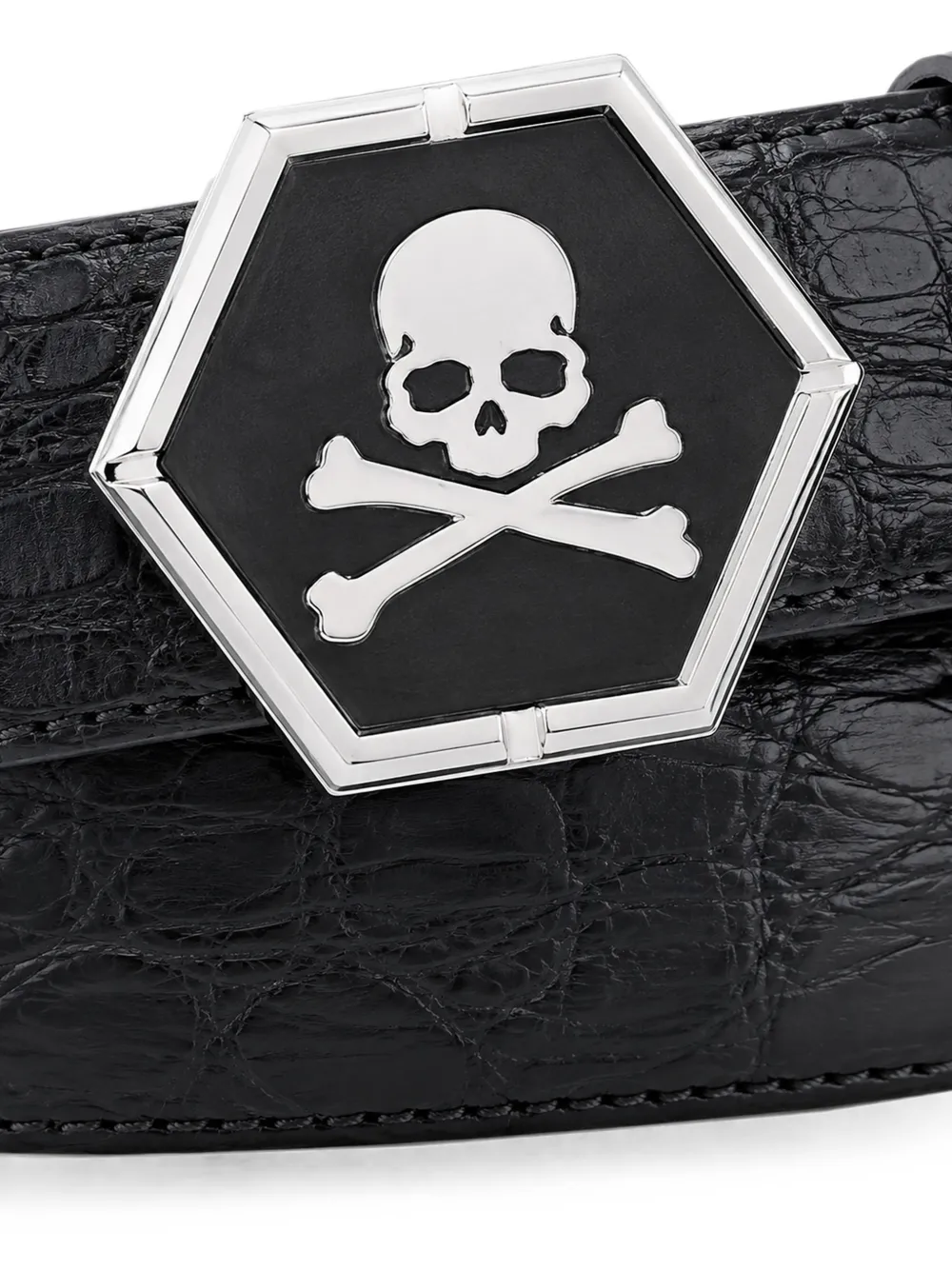Philipp Plein Leren Cocco riem met doodskop Zwart