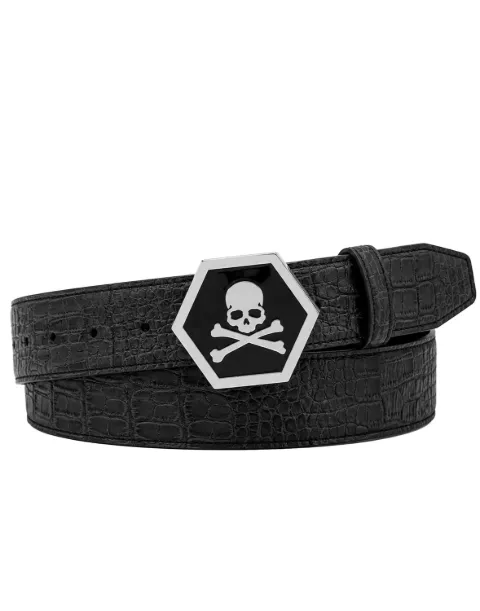 Philipp Plein leather belt skull cocco