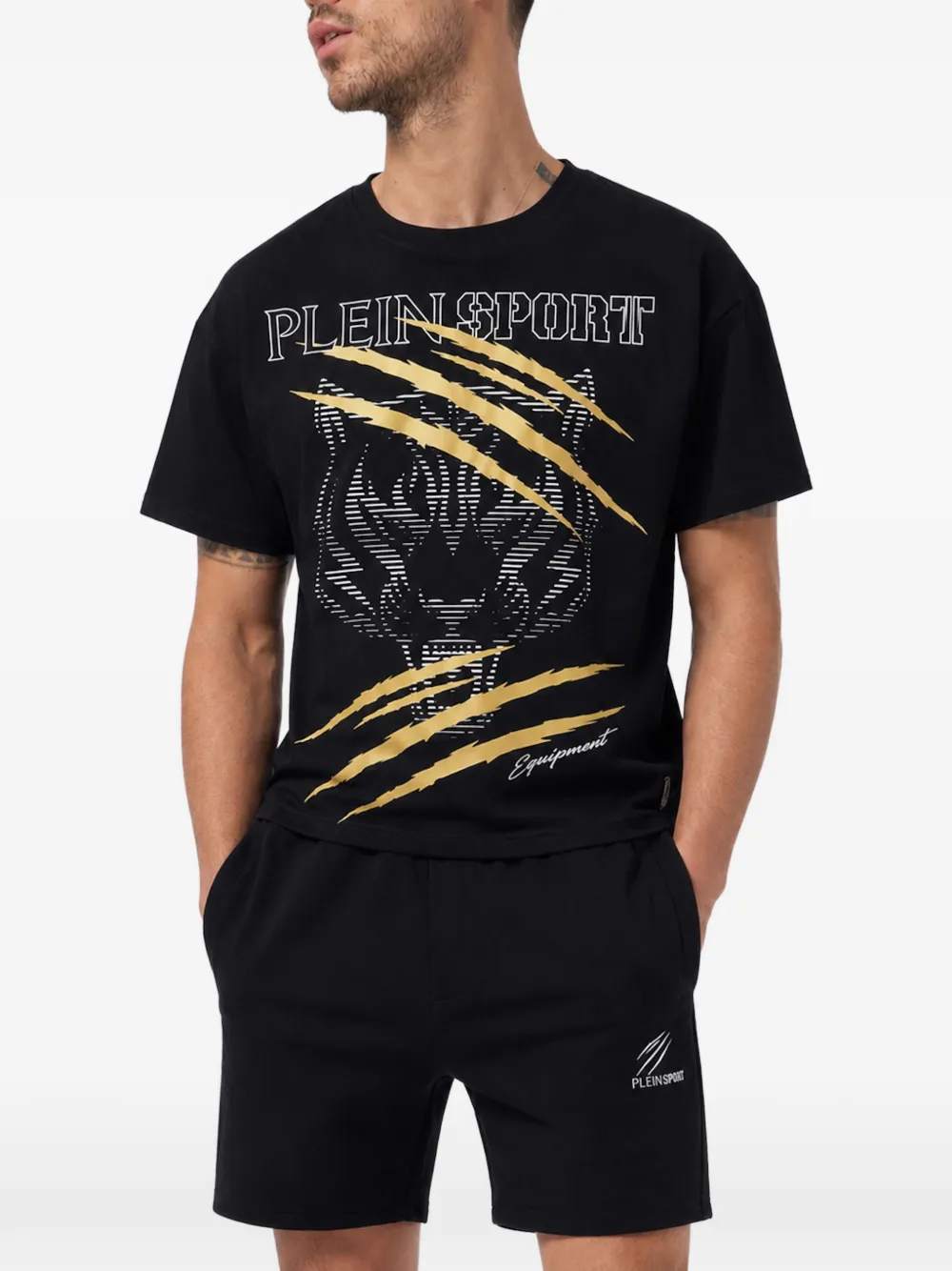 Plein Sport T-shirt met tijgerprint en logoprint Zwart