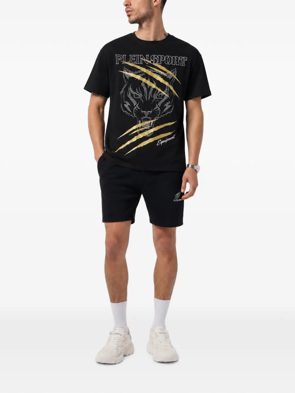 Plein Sport T-shirt met tijgerprint en logoprint Zwart
