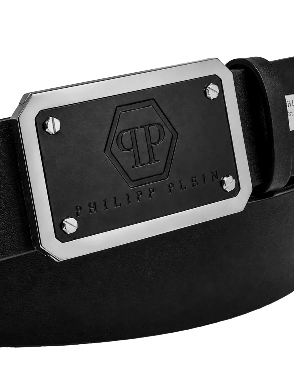 Philipp Plein Leren riem met Hexagon-logo Zwart