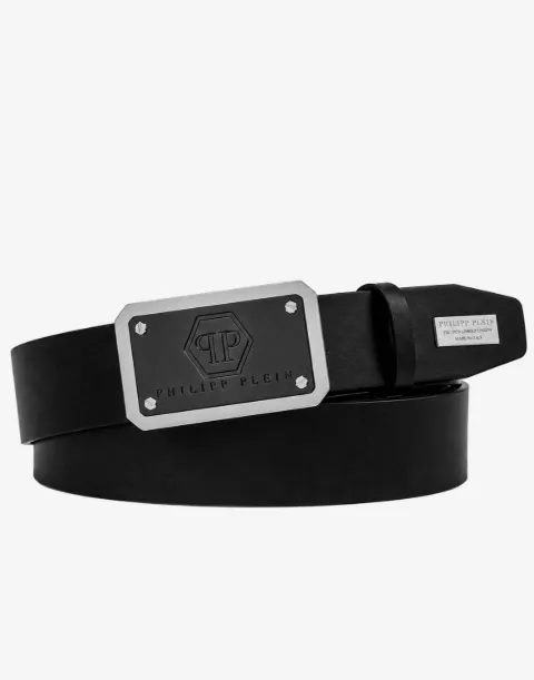 Philipp Plein leather belt hexagon logo