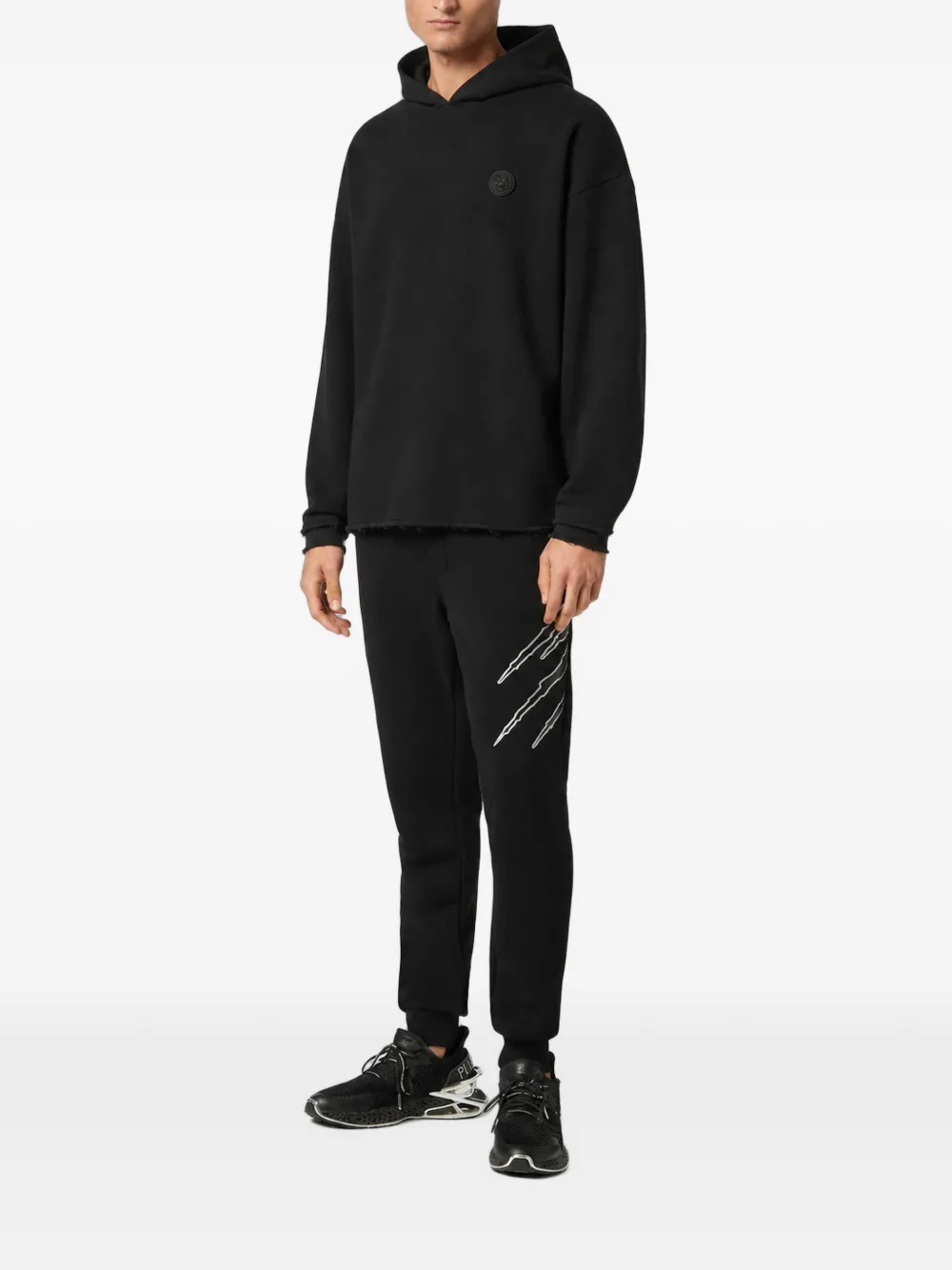Plein Sport Gerafelde jersey hoodie Zwart