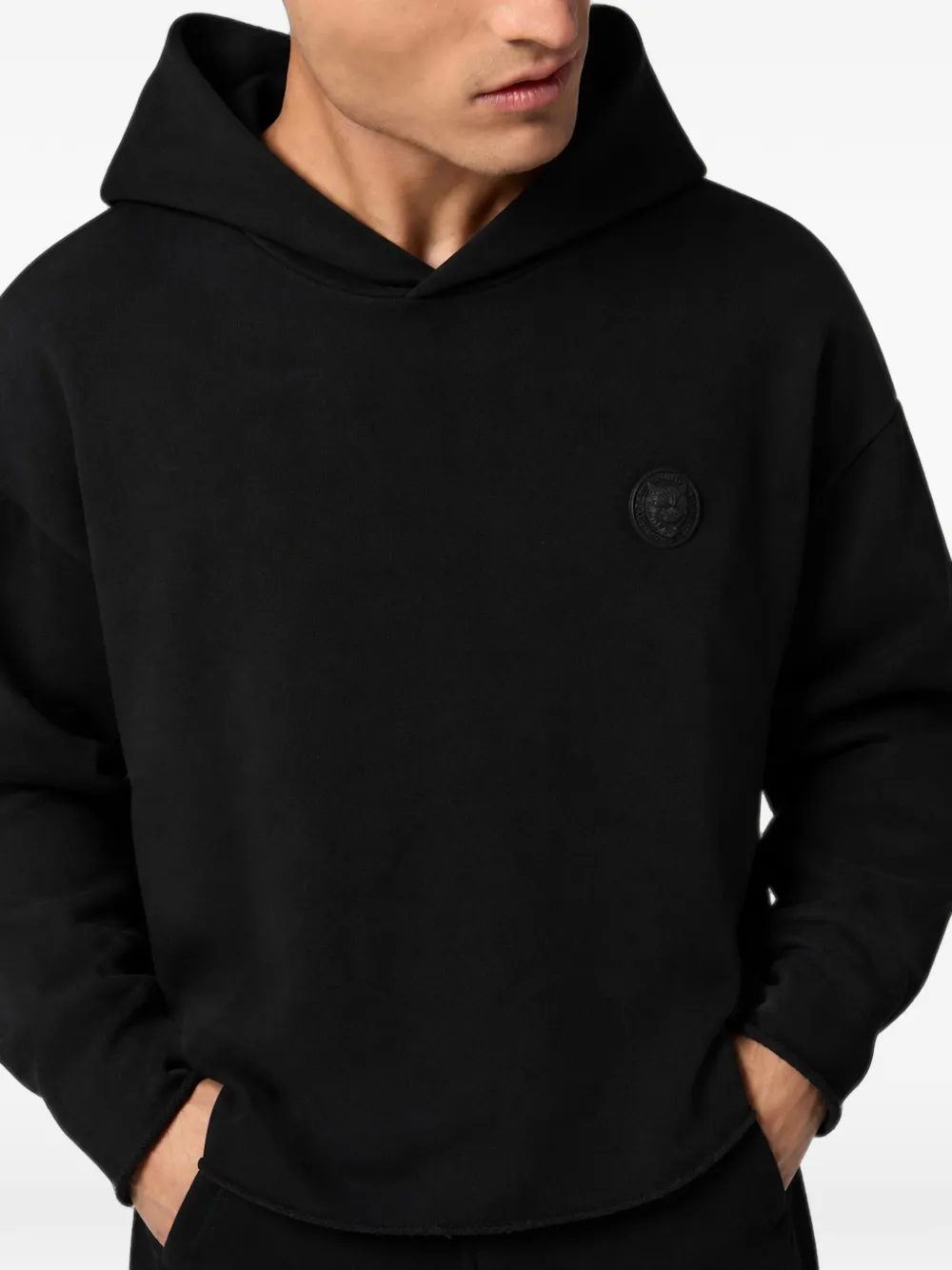 Plein Sport Gerafelde jersey hoodie Zwart