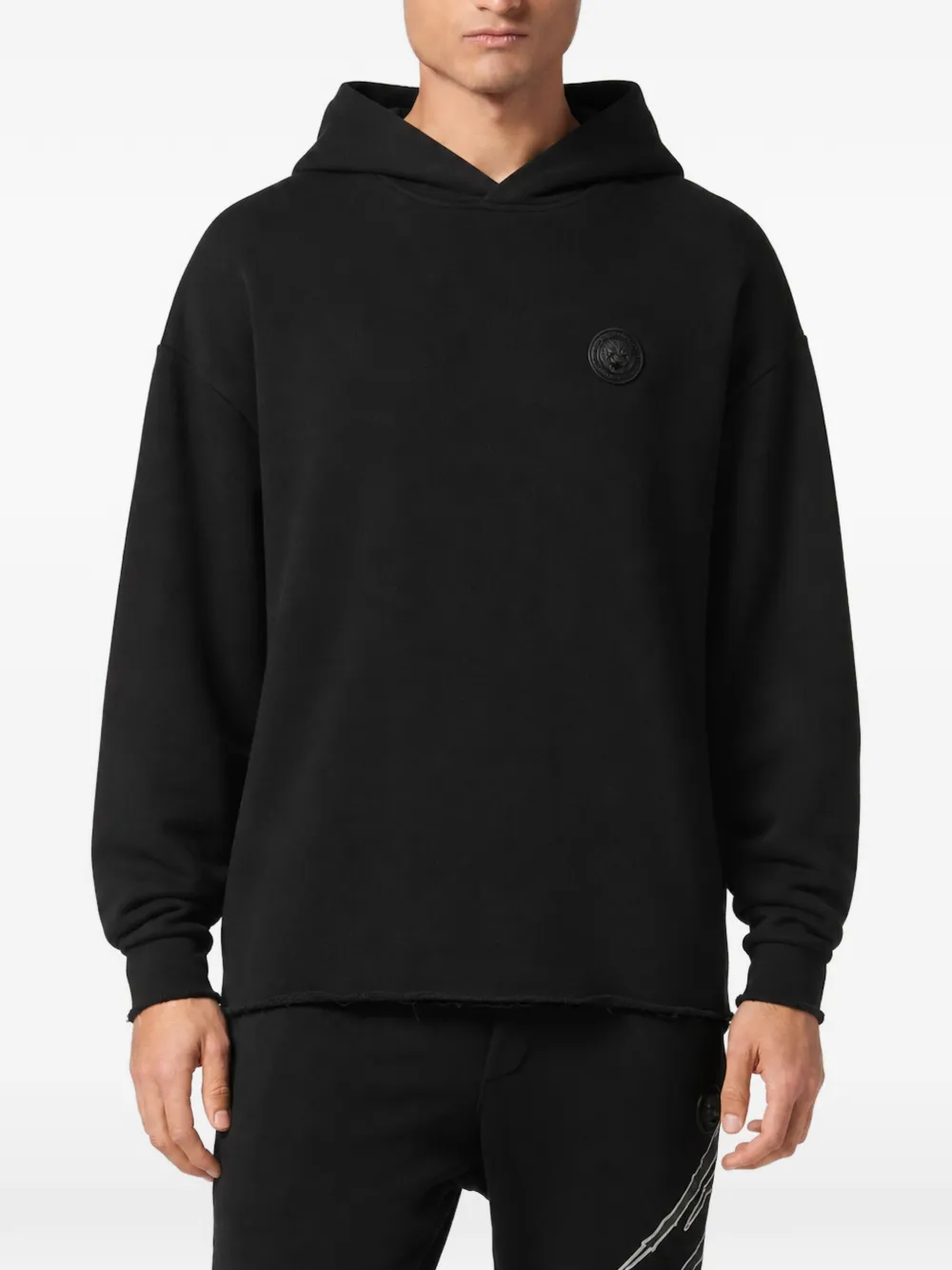 Plein Sport Gerafelde jersey hoodie Zwart