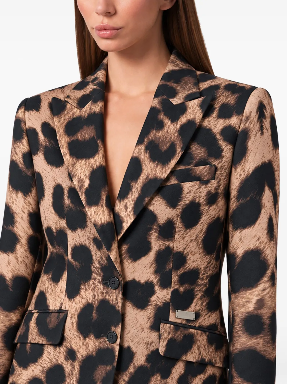 Philipp Plein Blazer met enkele rij knopen en luipaard Bruin