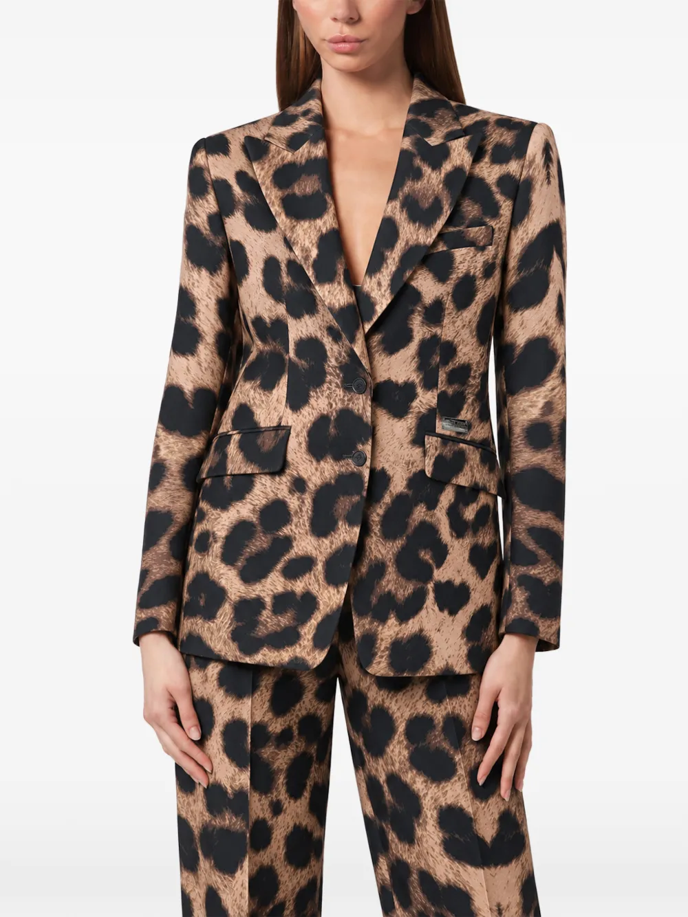 Philipp Plein Blazer met enkele rij knopen en luipaard Bruin