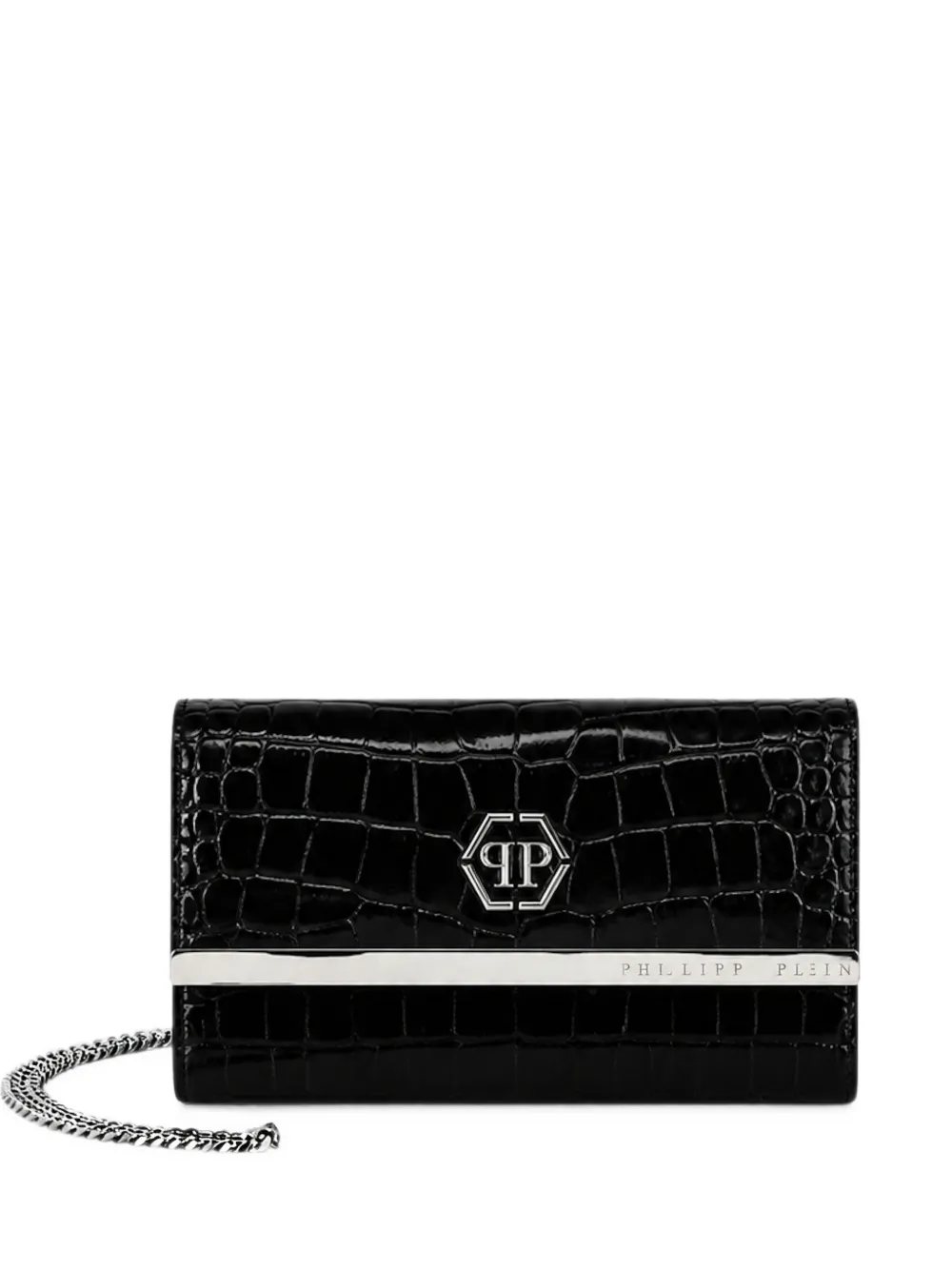 Philipp Plein Clutch con effetto coccodrillo - Nero