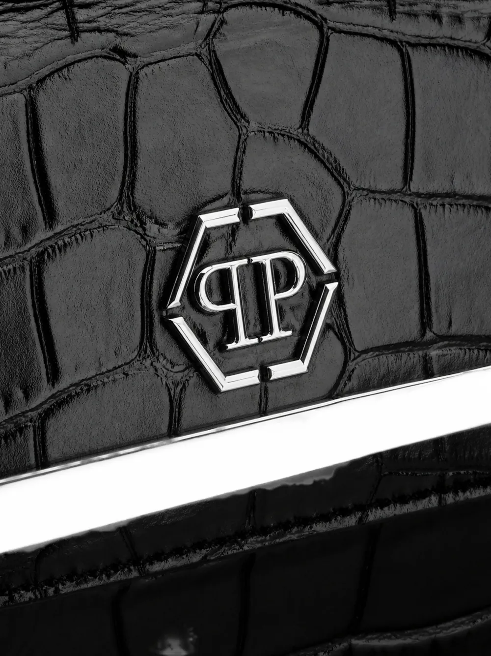 Philipp Plein Leren clutch met krokodillen-reliëf Zwart