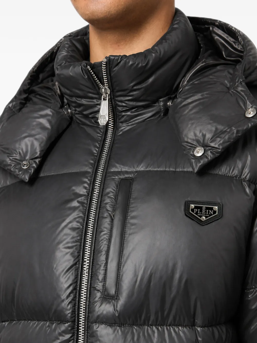 Philipp Plein Glanzend nylon donsjack Zwart