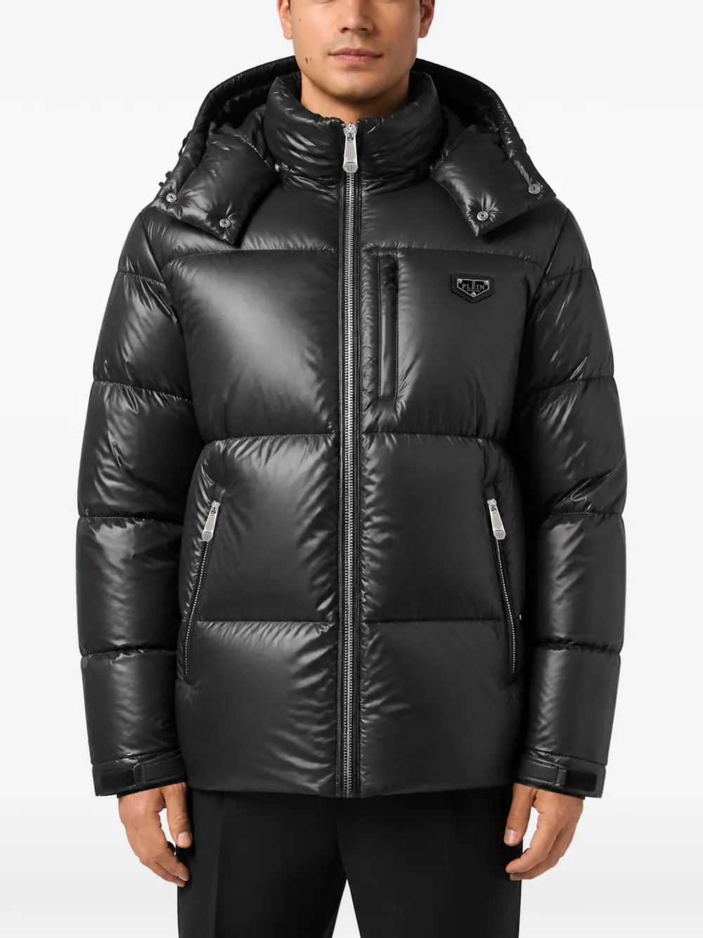 Philipp Plein Glanzend nylon donsjack Zwart