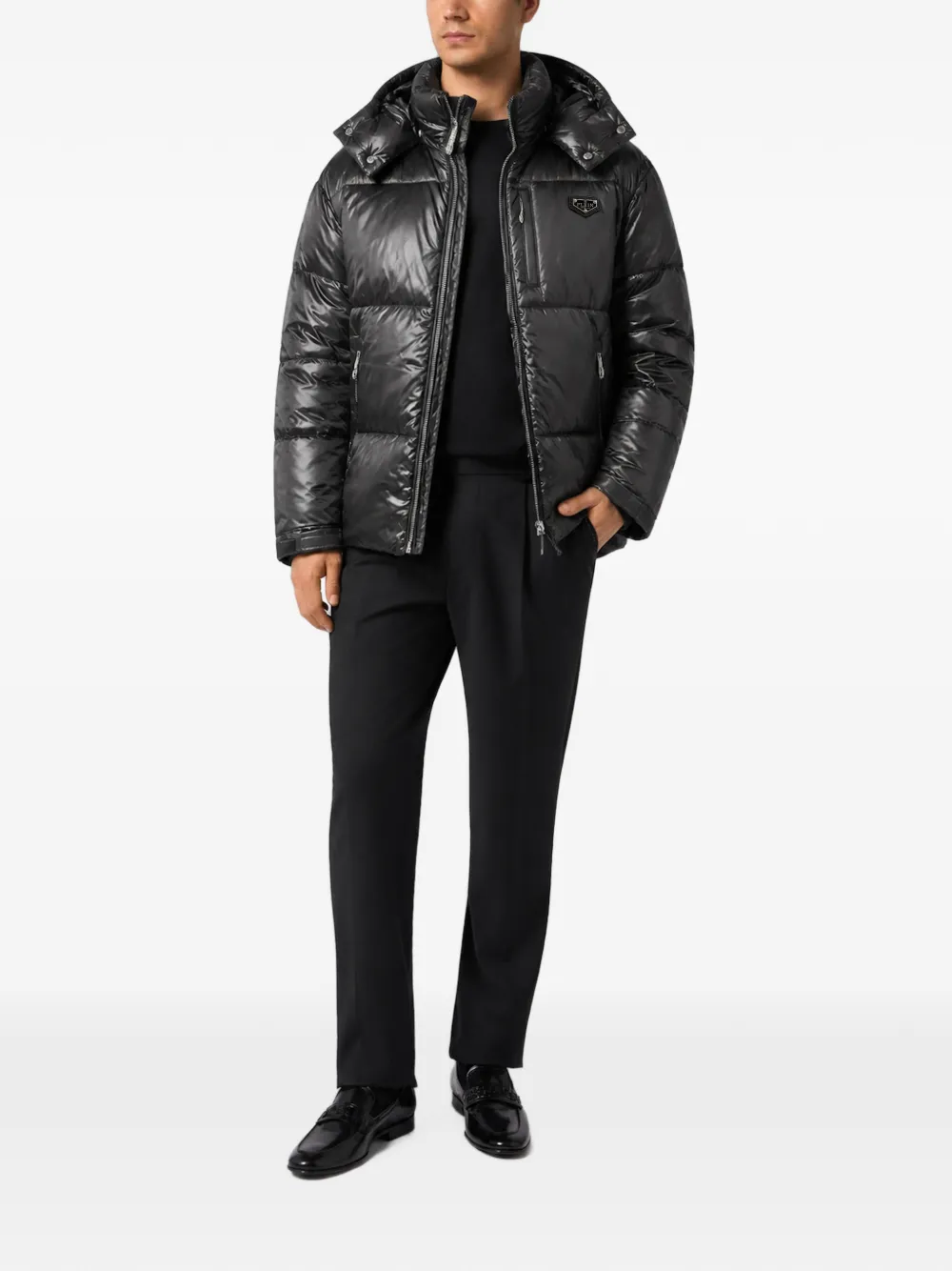 Philipp Plein Glanzend nylon donsjack Zwart