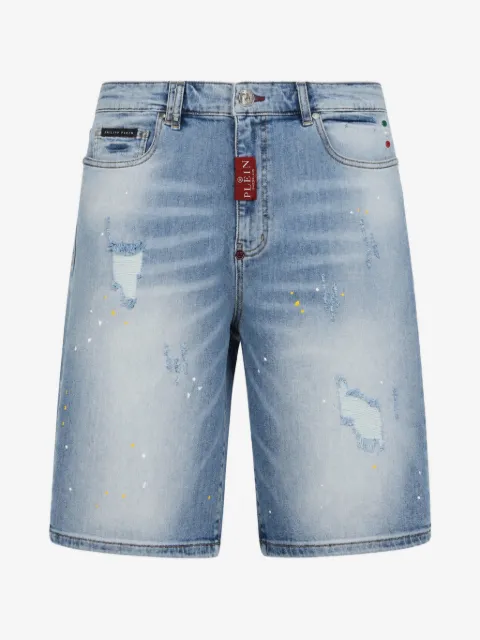 Philipp Plein paint-splatter distressed-effect shorts