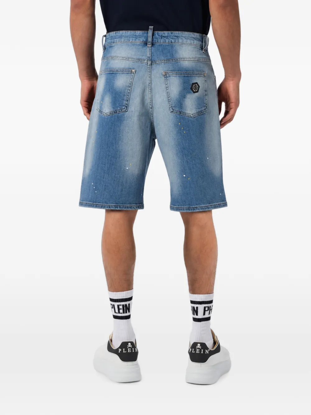 Philipp Plein Gerafelde shorts met verfspatten Blauw