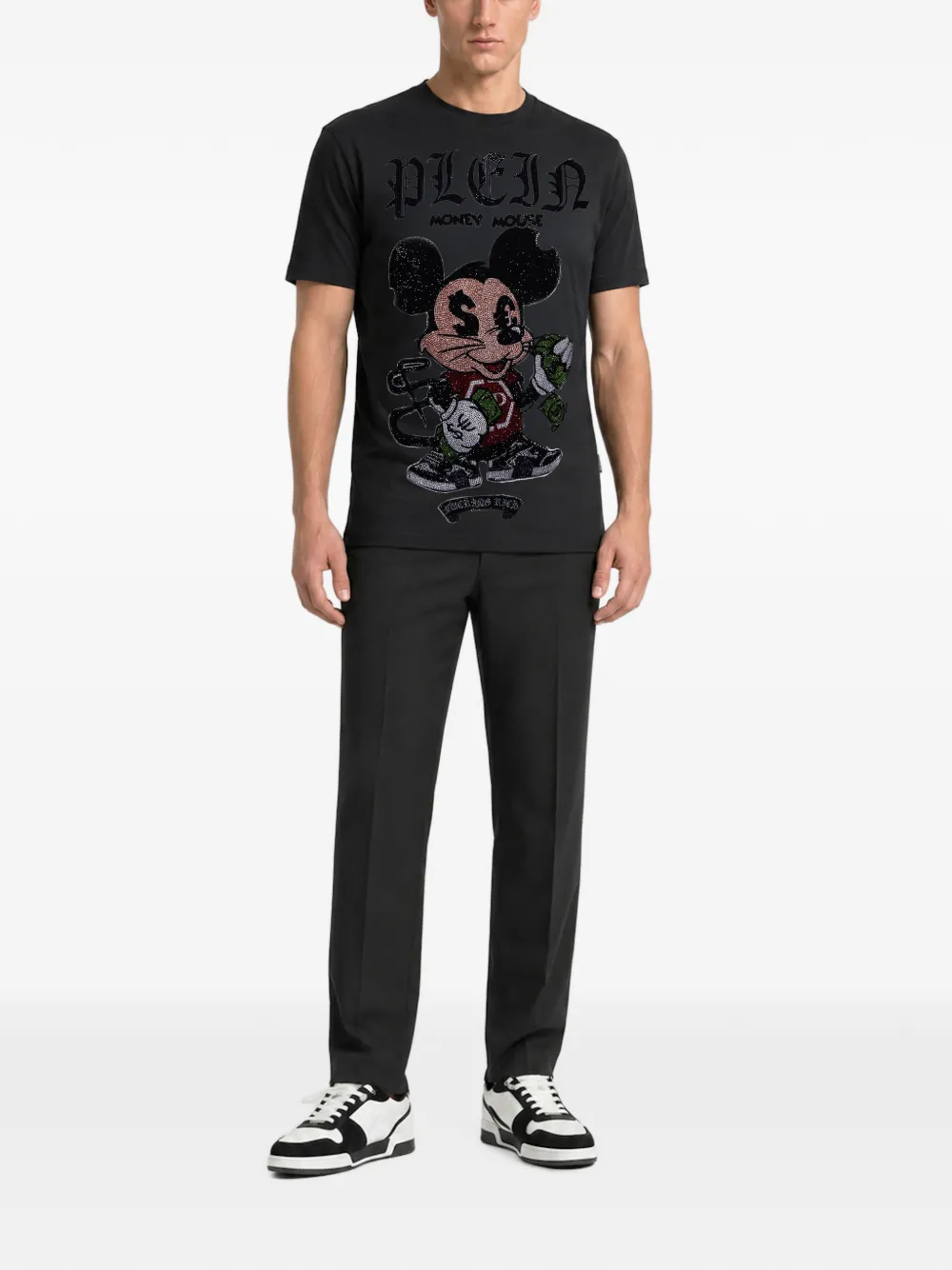 Philipp Plein Money Mouse T-shirt verfraaid met stras Zwart