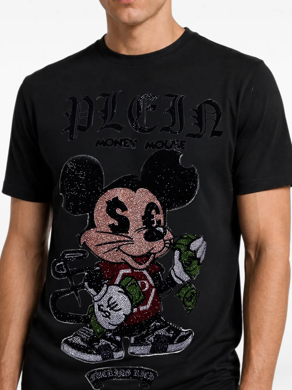 Philipp Plein Money Mouse T-shirt verfraaid met stras Zwart
