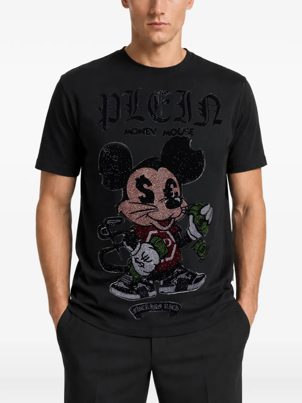 Philipp Plein Money Mouse T-shirt verfraaid met stras Zwart
