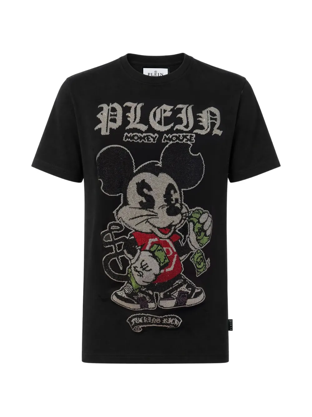 Philipp Plein Money Mouse T-shirt verfraaid met stras Zwart