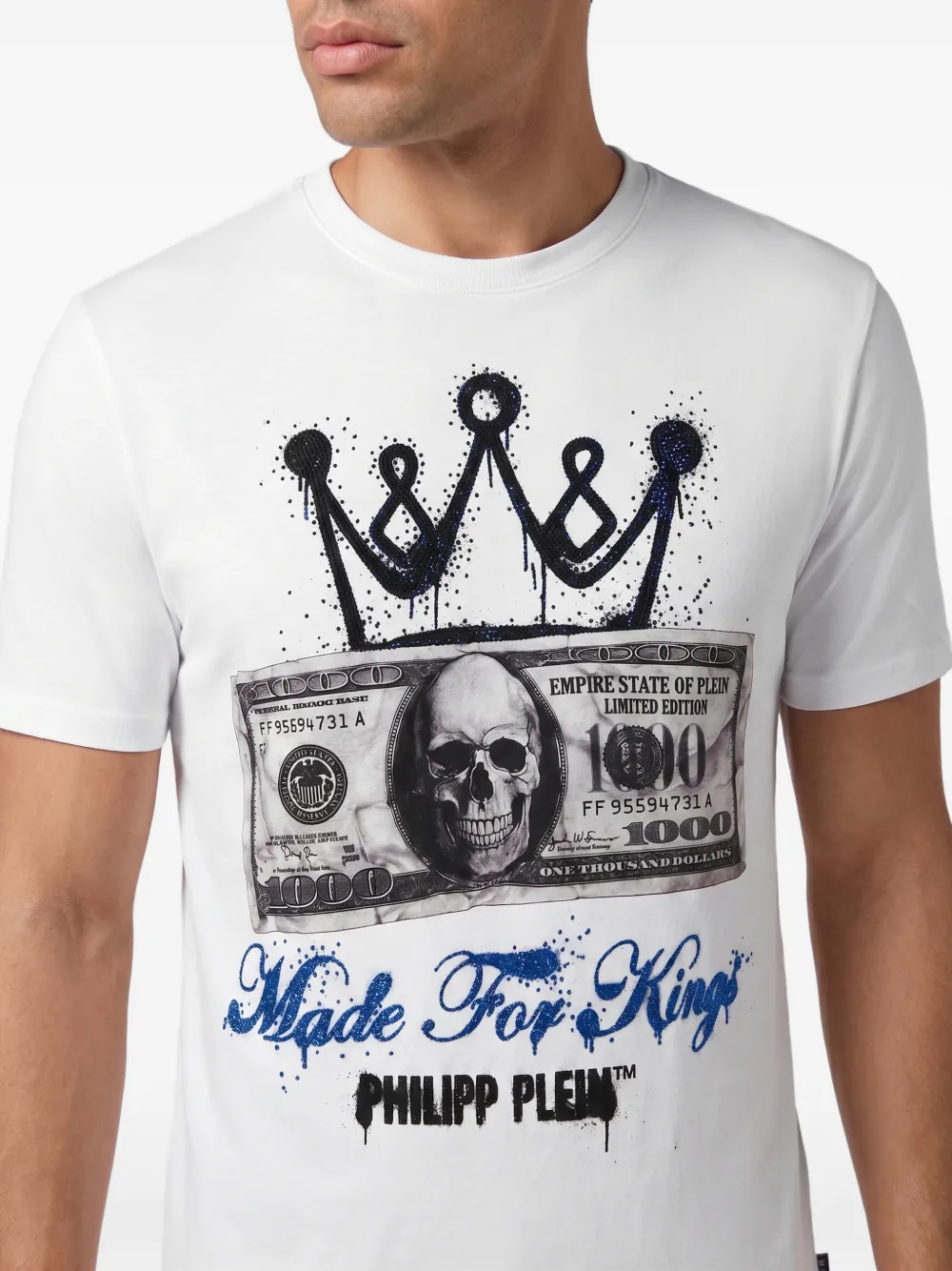Philipp Plein Crown Dollar jersey T-shirt Wit