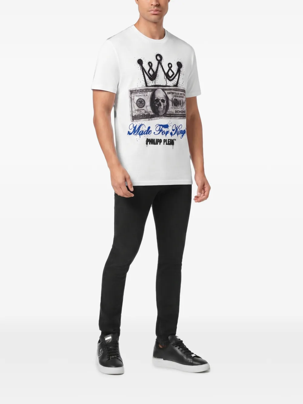 Philipp Plein Crown Dollar jersey T-shirt Wit