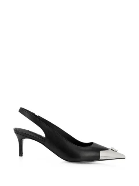 Philipp Plein leather slingback shoes Skull toe pumps