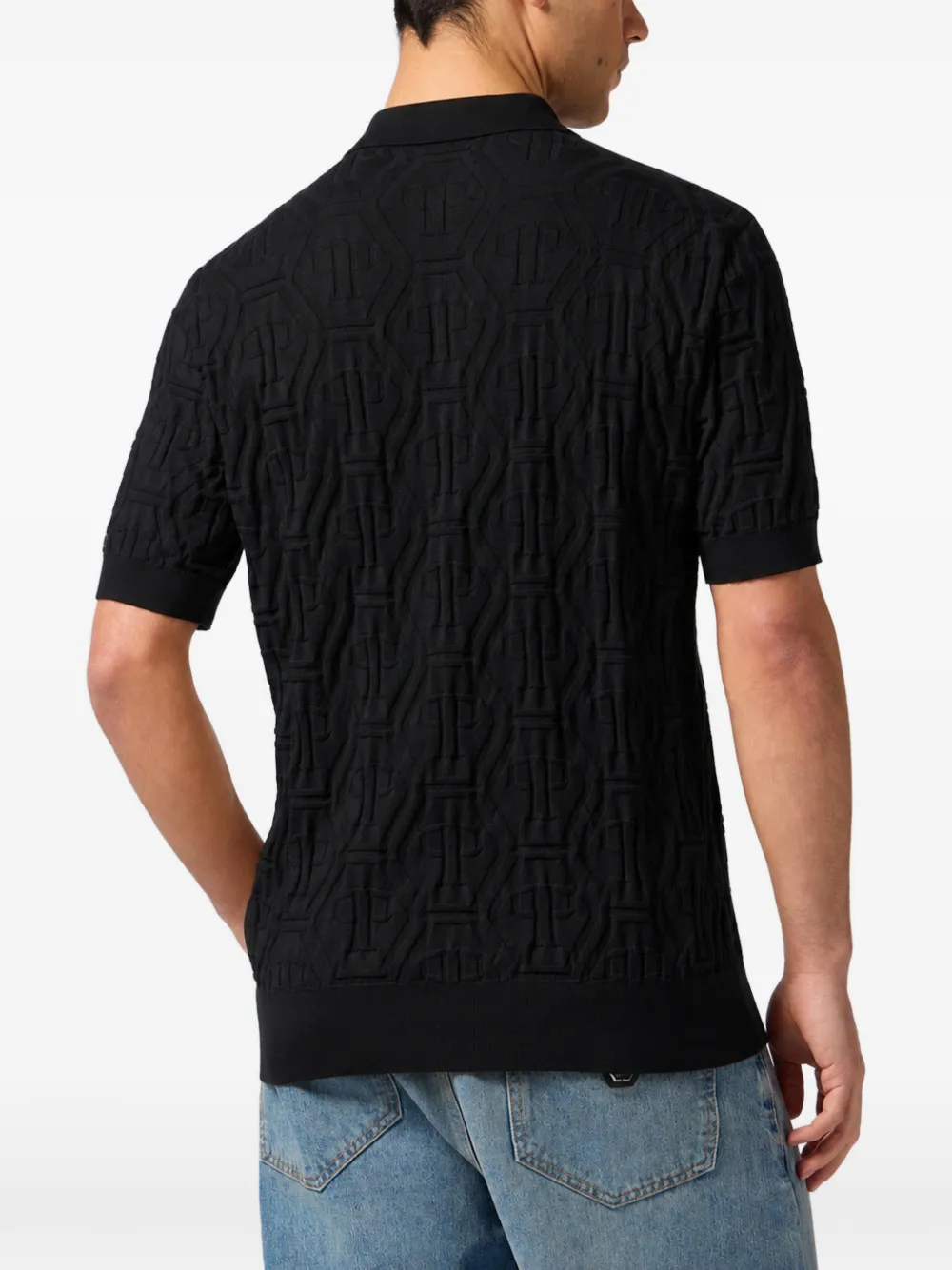 Philipp Plein Poloshirt met monogram-jacquard Zwart