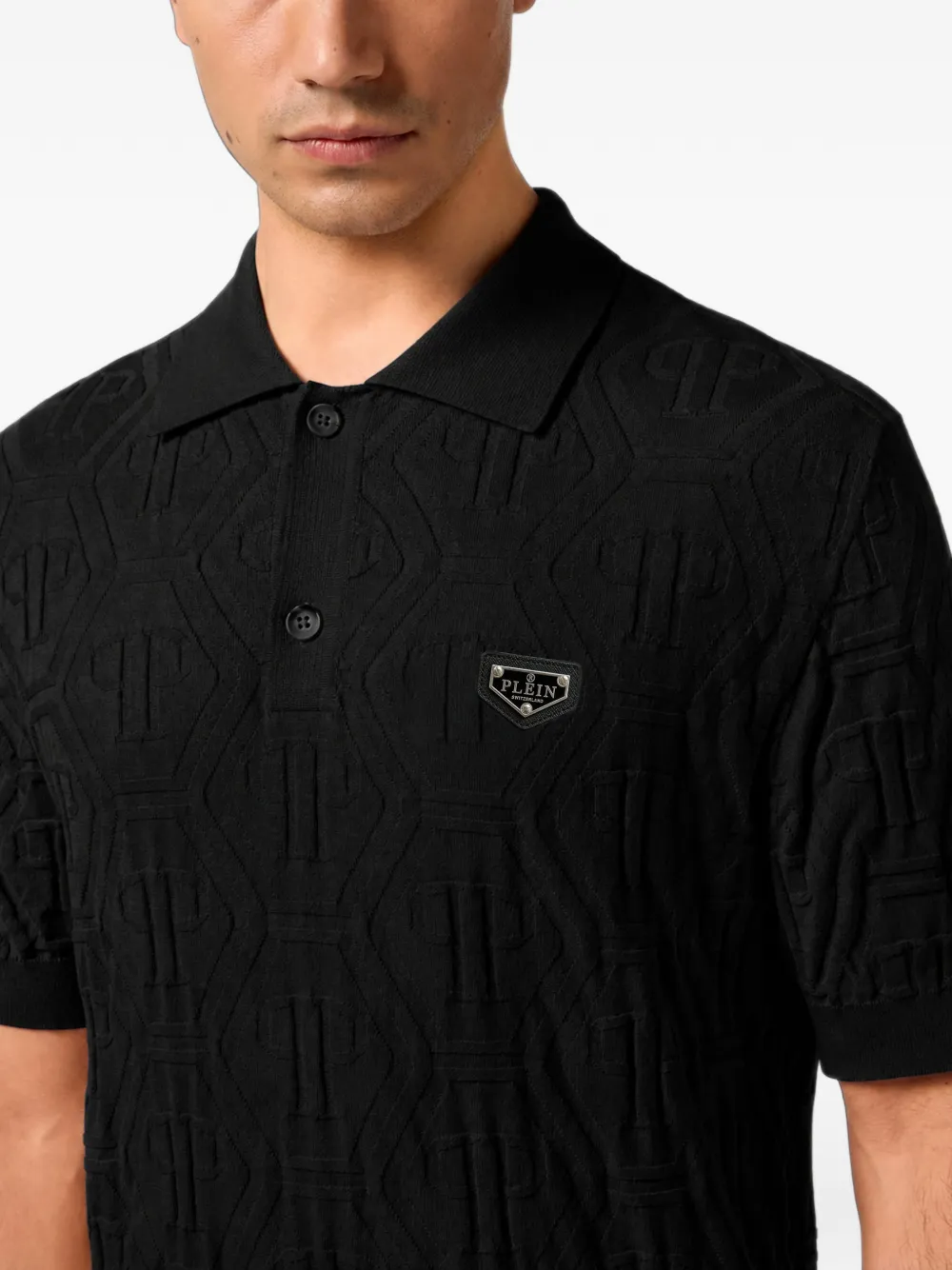 Philipp Plein Poloshirt met monogram-jacquard Zwart