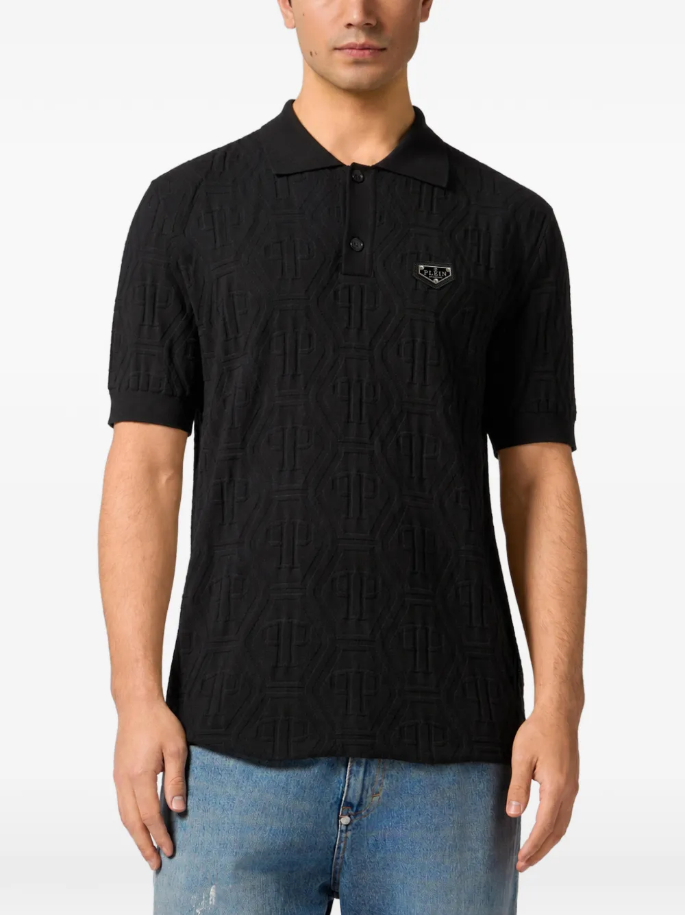 Philipp Plein Poloshirt met monogram-jacquard Zwart