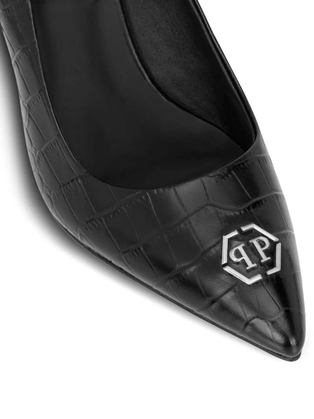 Philipp Plein H85 Hexagon leren decolleté pumps met Cocco print Zwart