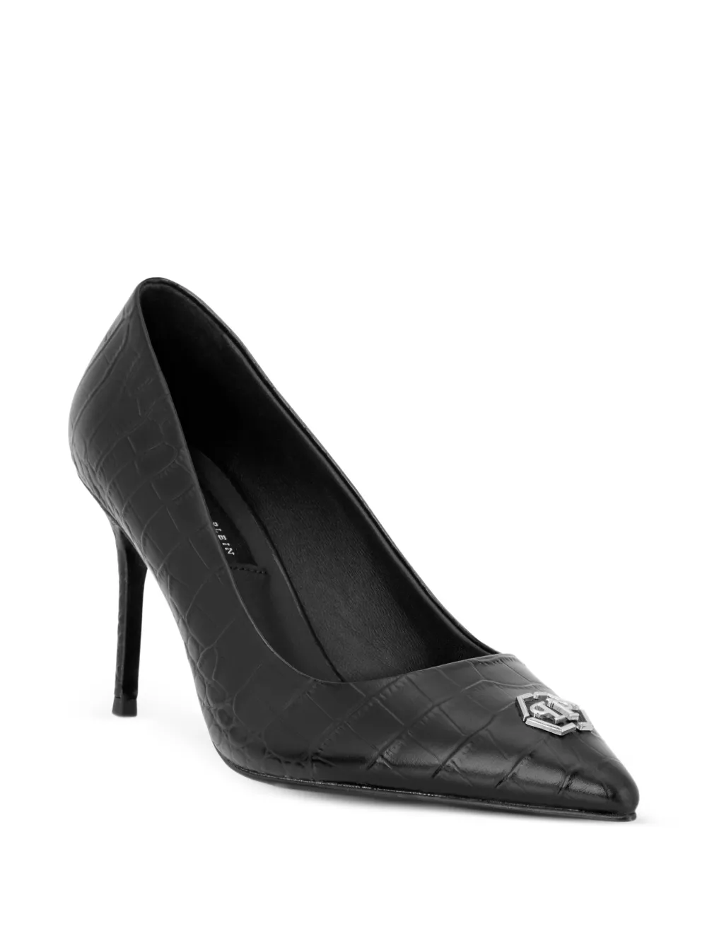 Philipp Plein H85 Hexagon leren decolleté pumps met Cocco print Zwart