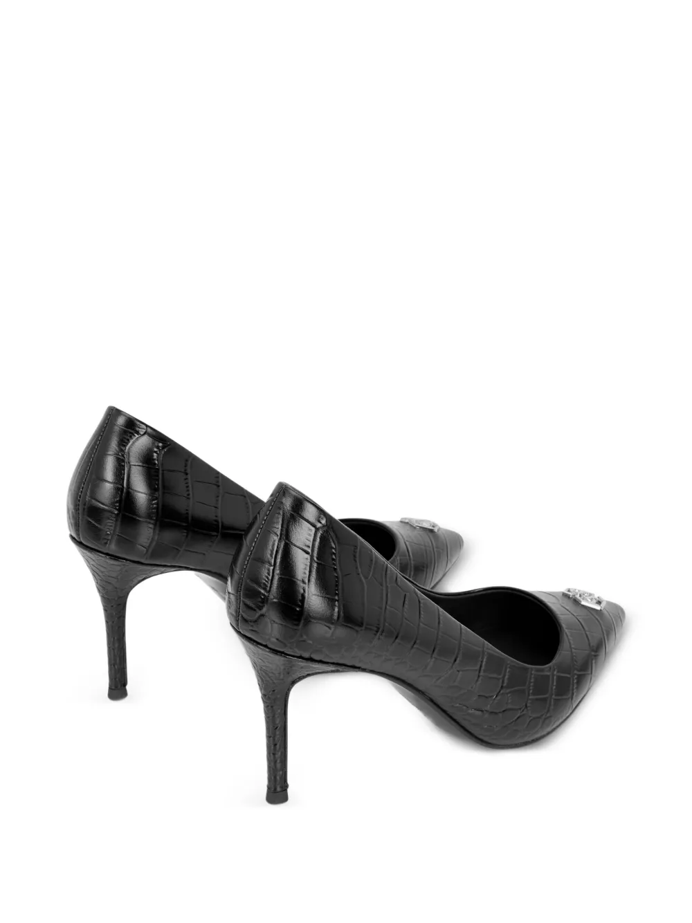 Philipp Plein H85 Hexagon leren decolleté pumps met Cocco print Zwart