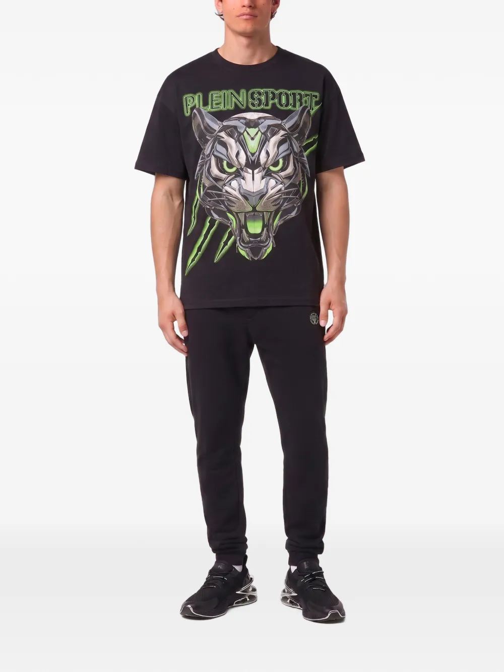 Plein Sport T-shirt met tijgerprint en logoprint Zwart