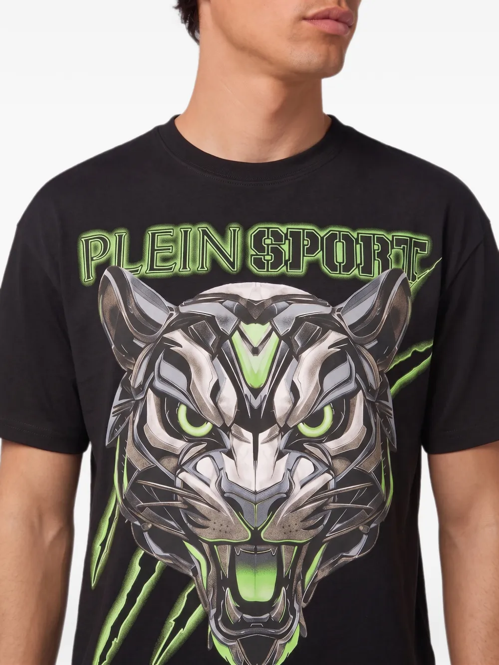 Plein Sport T-shirt met tijgerprint en logoprint Zwart