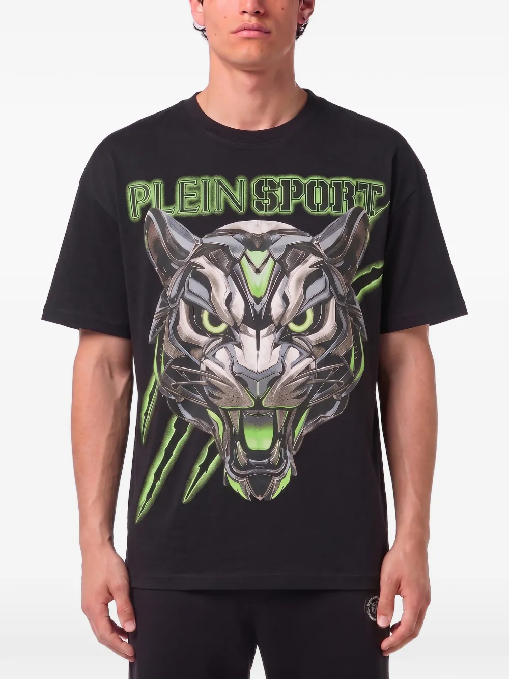 Plein Sport T-shirt met tijgerprint en logoprint Zwart