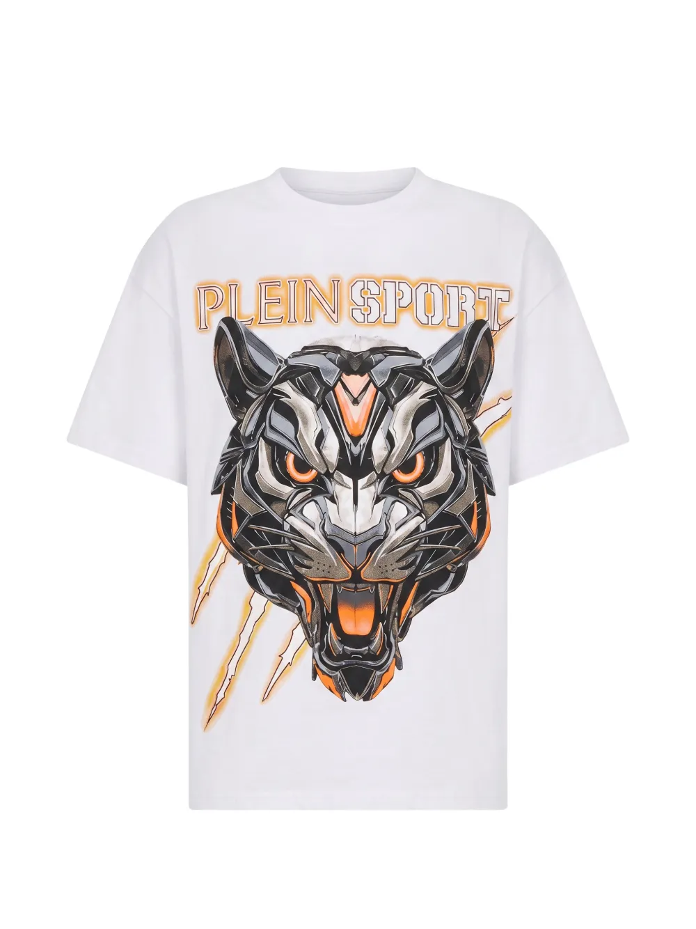 Plein Sport tiger-print logo-print t-shirt - Bianco