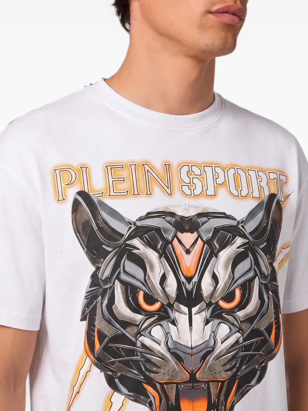 Plein Sport T-shirt met tijgerprint en logoprint Wit